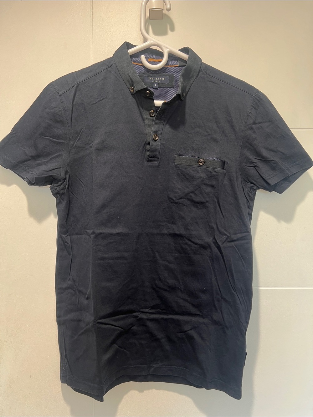 Ted Baker Navy Short-Sleeve Polo with Buttoned Chest Pocket